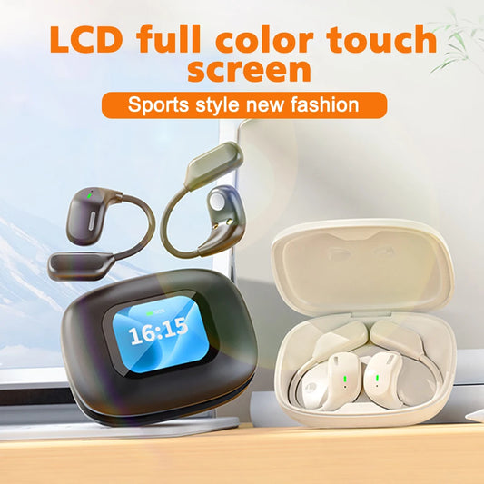 Full Touch Screen Wireless Headphones ENC Bluetooth 5.4 Noise Cancelling Earphones with Mic HiFi Open Ear Earbuds OWS Headset