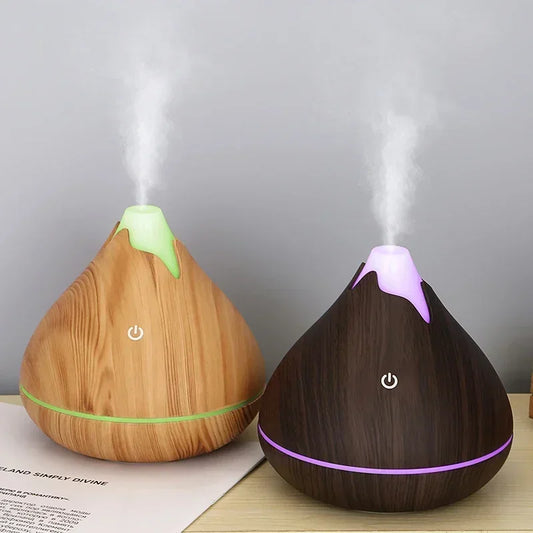 350ML Wood Grain Aromatherapy Essential Oil Diffuser with 7 Color LED Light