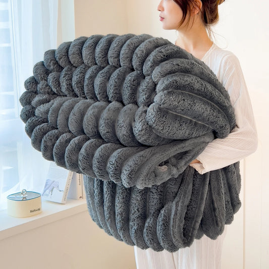 Thickened Solid Color Wide Stripe Multifunctional Blanket